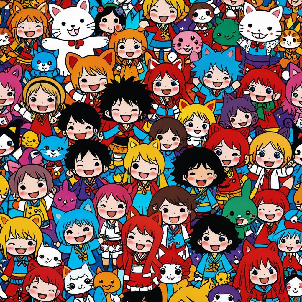 A vibrant, whimsical scene depicting diverse characters and elements from popular hentai culture, surrounded by a collection of unique and creative adult gifts. The characters should express joy and creativity, showcasing items like themed merchandise, art supplies, and playful accessories. The background features a playful blend of colors and patterns that evoke a sense of fantasy and fun. Add a touch of humor with light-hearted hints of adult themes. colorful illustration. cartoon style. vibrant colors.